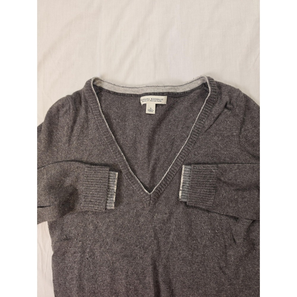Banana Republic Sweater Womens Small Gray Wool Cashmere V Neck Knit Pullover